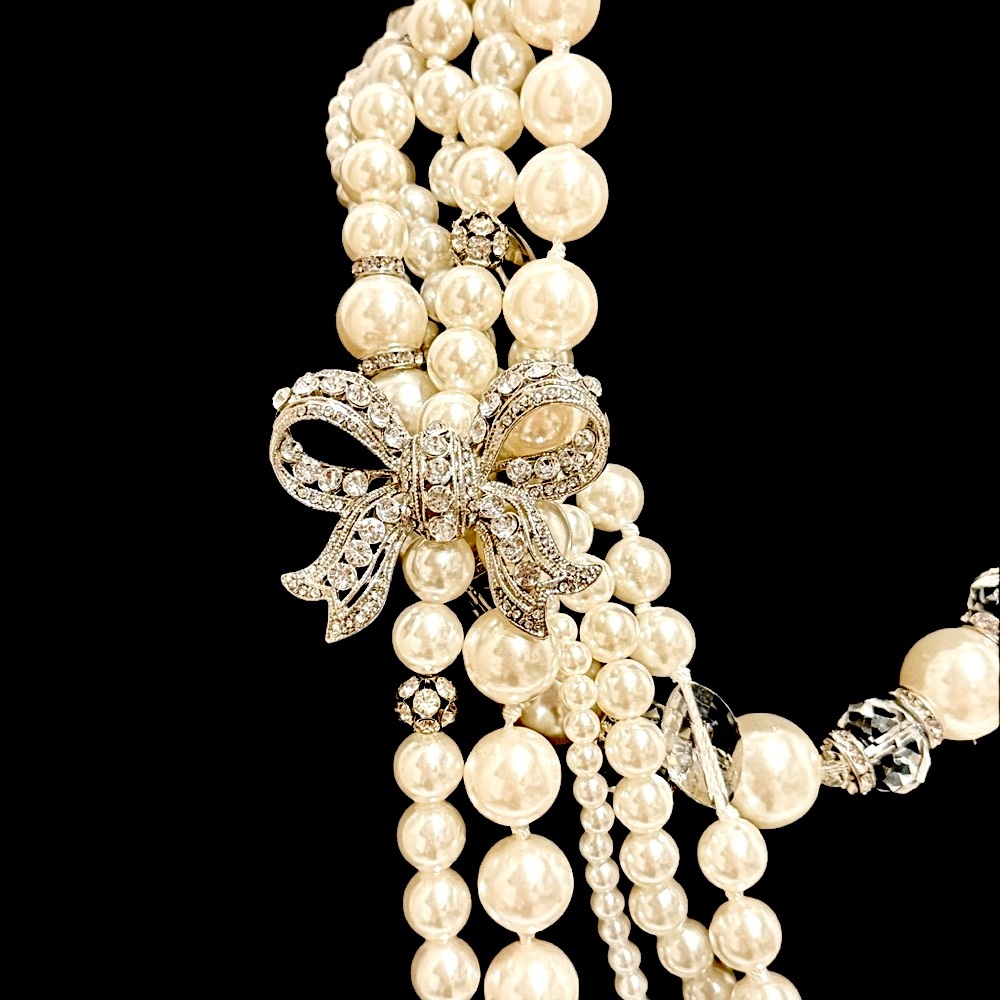 WHITE HOUSE BLACK MARKET | NWT | Pearl Statement Necklace w Silver Bow Brooch - Picture 5 of 8